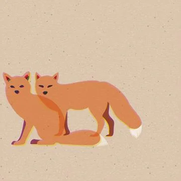 Couple of fox isolated transparency overlap illustrations with risograph ef.. Stock Illustration
