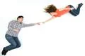 The couple gesture on the white background. View from above Photo
