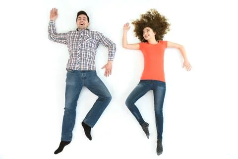 The couple gesture on the white background. View from above Fotos Stock