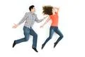 The couple gesture on the white floor. View from above Photo