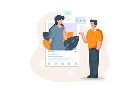 A couple get to know each other on social networks. Stock Illustration