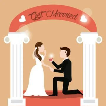 Couple get married - man proposing woman Stock Illustration
