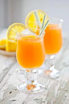 Couple Of Glasses Of Refreshing Carrot Juice Stock Photos