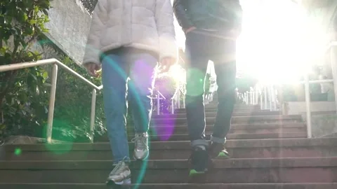 Couple Go Down Stairs Stock Footage 241330681