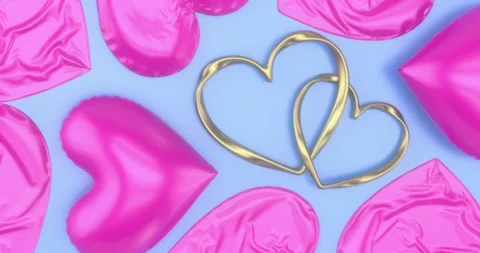 Couple of Gold Hearts Surrounded with Inflating Heart Balloons Background Stock Footage 261120929