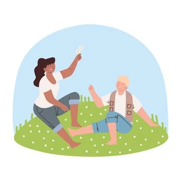 Couple on grass with flowers Ilustração Stock