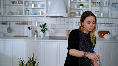 Couple had a fight in the kitchen Stock Footage 127286861