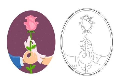 Couple of hands hold rose Ilustração Stock