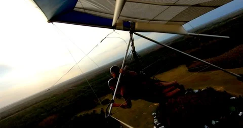 Couple Hang Gliding at Sunset, Close-Up, Gopro Stock Footage 105820930