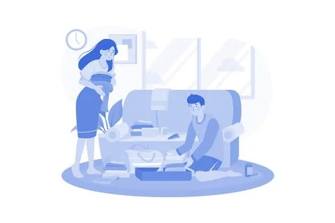 The Couple Has A Problem With Packing For The Trip Stock Illustration