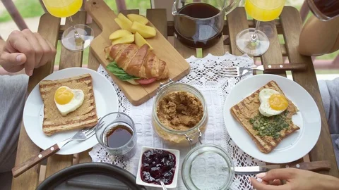 Couple having Breakfast on the balcony. Stock Footage 91252187