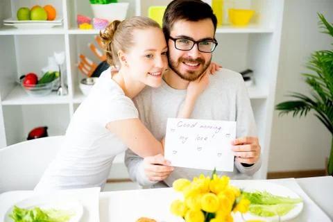Couple having breakfast Stock Photos