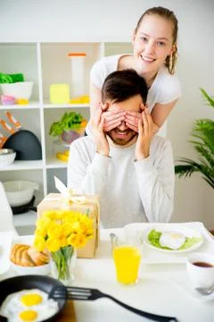 Couple having breakfast Stock Photos