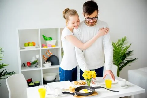 Couple having breakfast Stock Photos