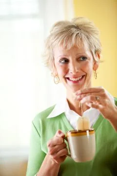 Couple: having a cup of tea Stock Photos
