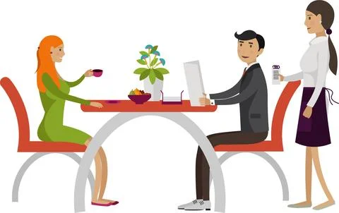 Couple having dating at restaurant vector icon isolated on white Stock Illustration