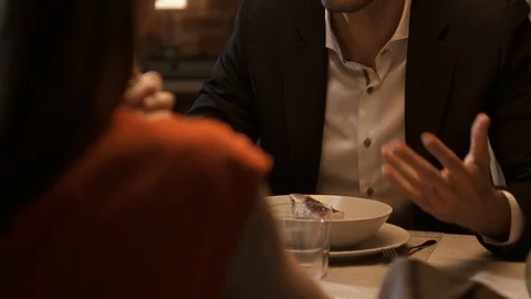 Couple having dinner and fighting at the restaurant Stock Footage 90073668