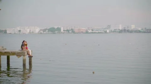 Couple Having Foods by the Sea Stock Footage 157443485