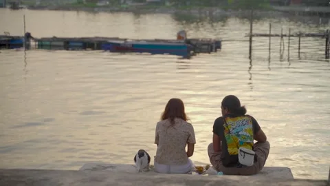 Couple Having Foods by the Sea Stock Footage 157443626
