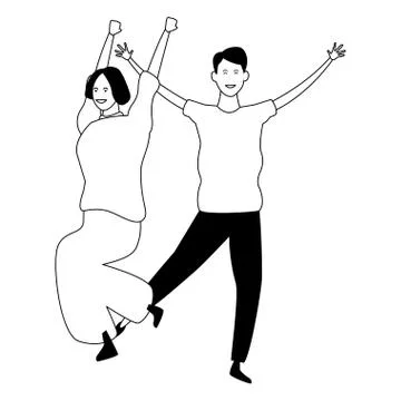 Couple having fun and dancing in black and white Ilustración de archivo