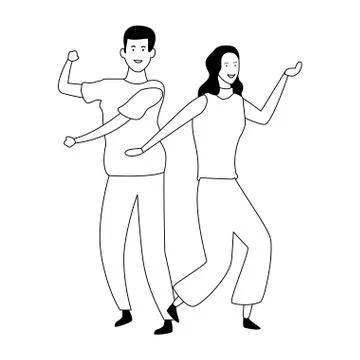 Couple having fun and dancing in black and white Ilustración de archivo
