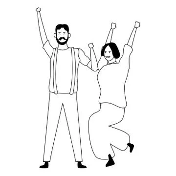 Couple having fun and dancing in black and white Ilustración de archivo