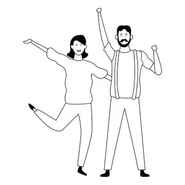 Couple having fun and dancing in black and white Ilustración de archivo