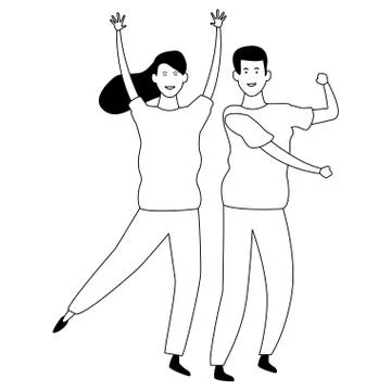 Couple having fun and dancing in black and white Ilustración de archivo