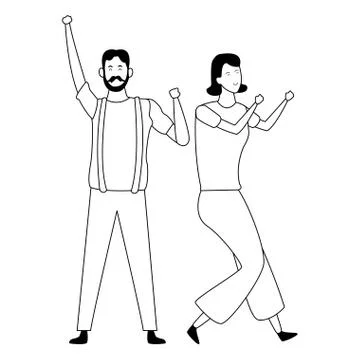 Couple having fun and dancing in black and white Ilustración de archivo
