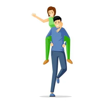 Couple having fun flat vector illustration. Playful young man and woman spend Stock Illustration