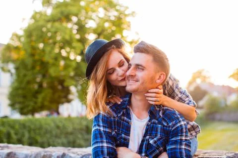 Couple having fun in the old ancient town Stock Photos