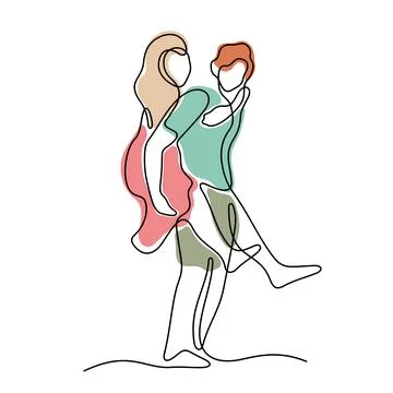 Couple having fun one line vector illustration Stock Illustration