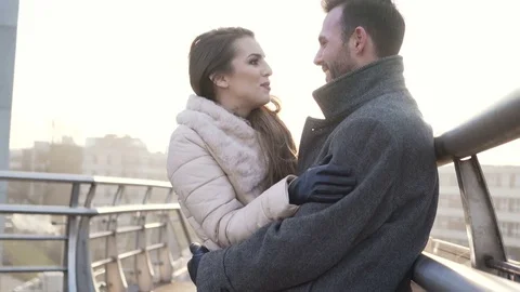 Couple having fun outdoors during cold winter day Stock Footage 70809504