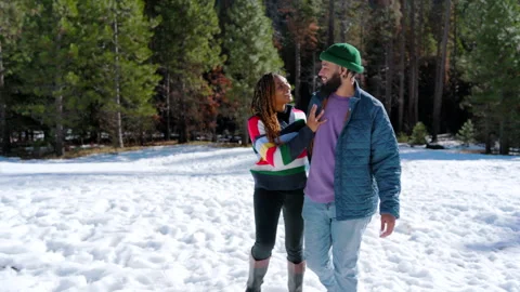 A Couple Having Fun Together While Enjoying a Beautiful Winter Day in Yosemite Stock Footage 292555460