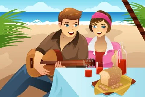 Couple having a picnic Stock Illustration
