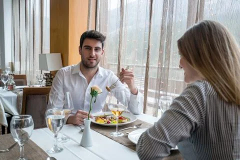 Couple having romantic dinner Stock Photos