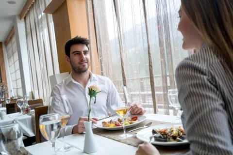Couple having romantic dinner Stock Photos