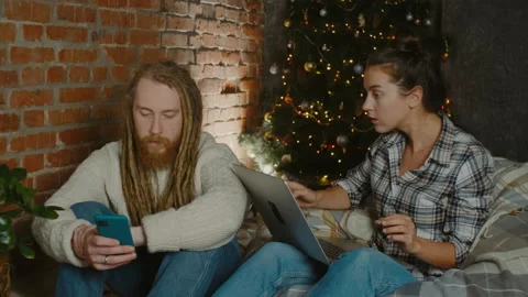 Couple having a video call during christmas holidays. Separated family members Stock Footage 165568712