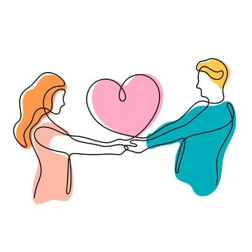 Couple with heart one line vector illustration Stock Illustration