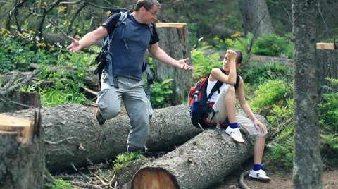 Couple on a hike lost in the forest Stock Footage 7907498