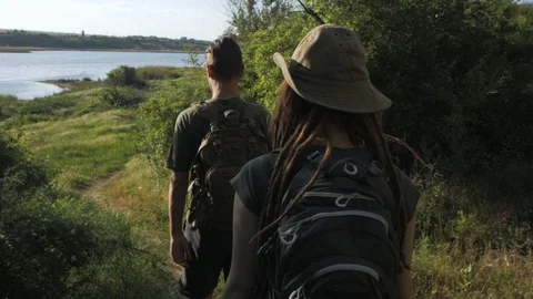 Couple of hikers Stock Footage 91602571