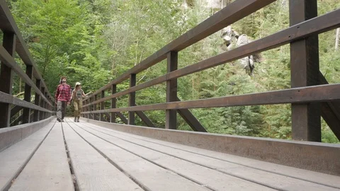 Couple of hikers in mountains Stock Footage 95932366