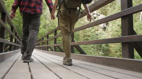 Couple of hikers in mountains Stock Footage 95932446