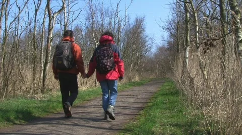 Couple hikes through forest 스톡 동영상 708792