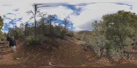 Couple Hiking Alpine Trail 360 VR Mt Charleston Wilderness Las Vegas 4K Stock Footage