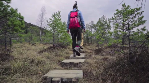 Couple hiking in the forest Stock Footage 62083676