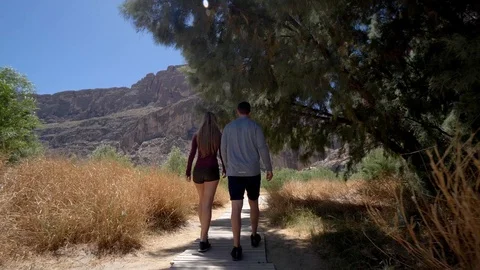 Couple Hiking Mountain Path Stock Footage 97127462