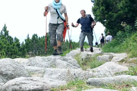 Couple hiking in the mountains Stock Footage 7902085