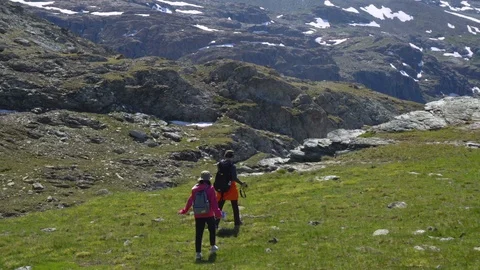 Couple Hiking in Mountains Stock Footage 93345985
