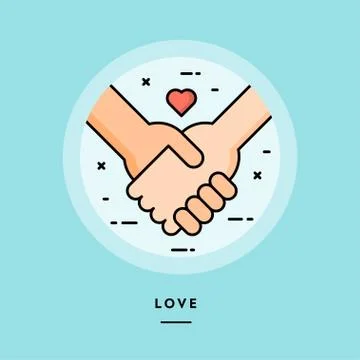 Couple holding hands, flat design thin line banner Stock Illustration